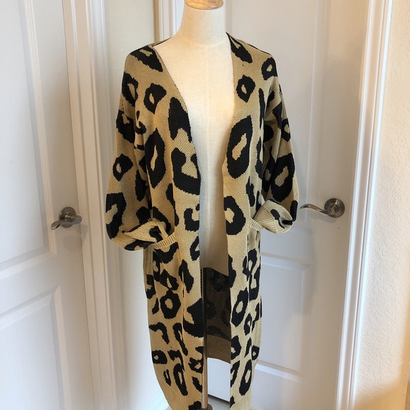 NWT Leopard Print Long Cardigan Sweater Coat - Picture 3 of 8
